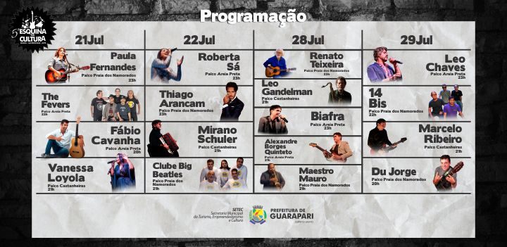 Prefeitura divulga programação da 5ª Edição do Esquina da Cultura de Guarapari Prefeitura divulga programação da 5ª Edição do Esquina da Cultura de Guarapari