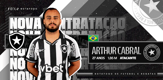 Botafogo anuncia a chegada de Arthur Cabral para a disputa do Mundial de Clubes