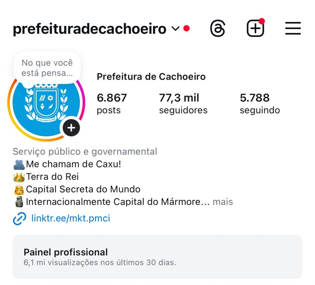 Cachoeiro registra 6 milhões de visualizações em redes sociais em um mês Instagram da Prefeitura de Cachoeiro atinge marca recorde de mais de 6 milhões de visualizações em 30 dias - Prefeitura de Cachoeiro de Itapemirim