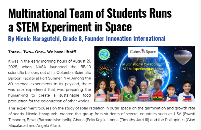 Estudante do ES é destaque em revista da NASA com projeto científico Estudante do ES é destaque em revista da NASA com projeto científico