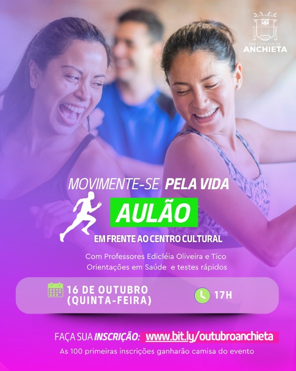 Anchieta realiza aulão e ações de saúde em apoio ao Outubro Rosa nesta quinta-feira Notícia Nesta quinta-feira (16), Anchieta promove aulão e ações de saúde pelo Outubro Rosa - Prefeitura Municipal de Anchieta