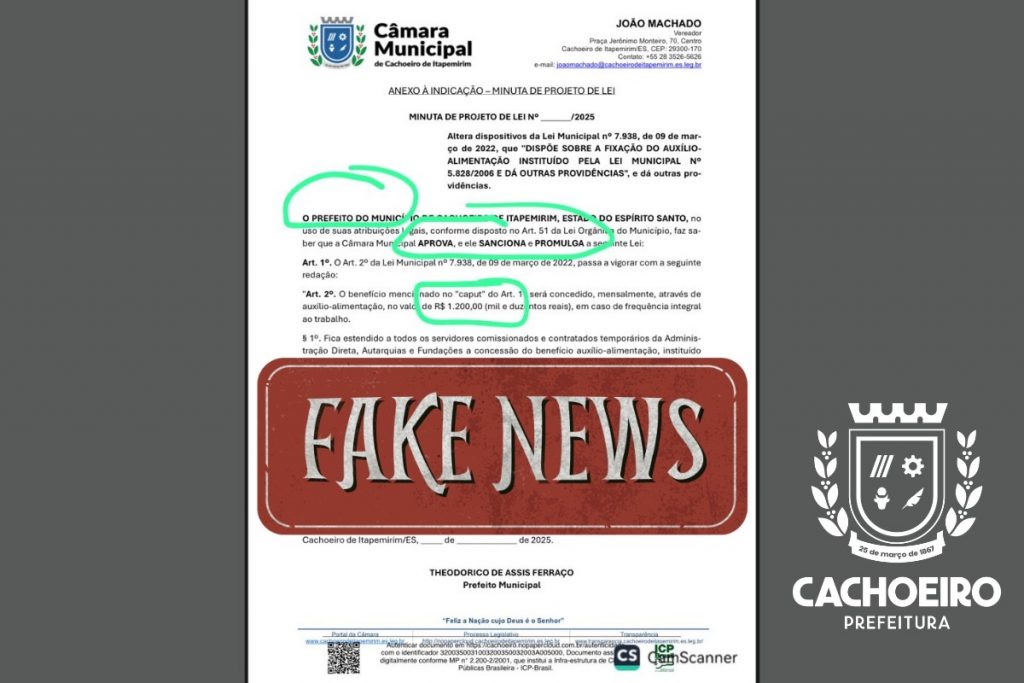 Cachoeiro desmente boatos sobre reajuste do tíquete-alimentação municipal Nota Oficial - Prefeitura de Cachoeiro de Itapemirim