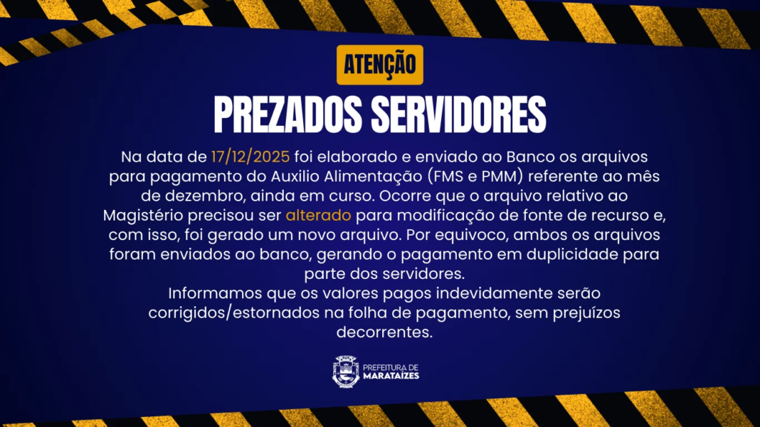 Comunicado Importante aos Servidores da Prefeitura de Marataízes Prezados Servidores