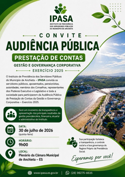 IPASA de Anchieta promove audiência pública para prestação de contas de 2025 Notícia IPASA realiza audiência pública para prestação de contas da gestão e governança corporativa - Prefeitura Municipal de Anchieta